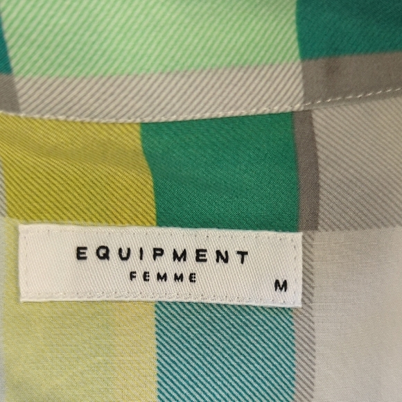 01405 Equipment Plaid Button Down Silk Shirt Yellow Green M preppy Business casu - Picture 4 of 8